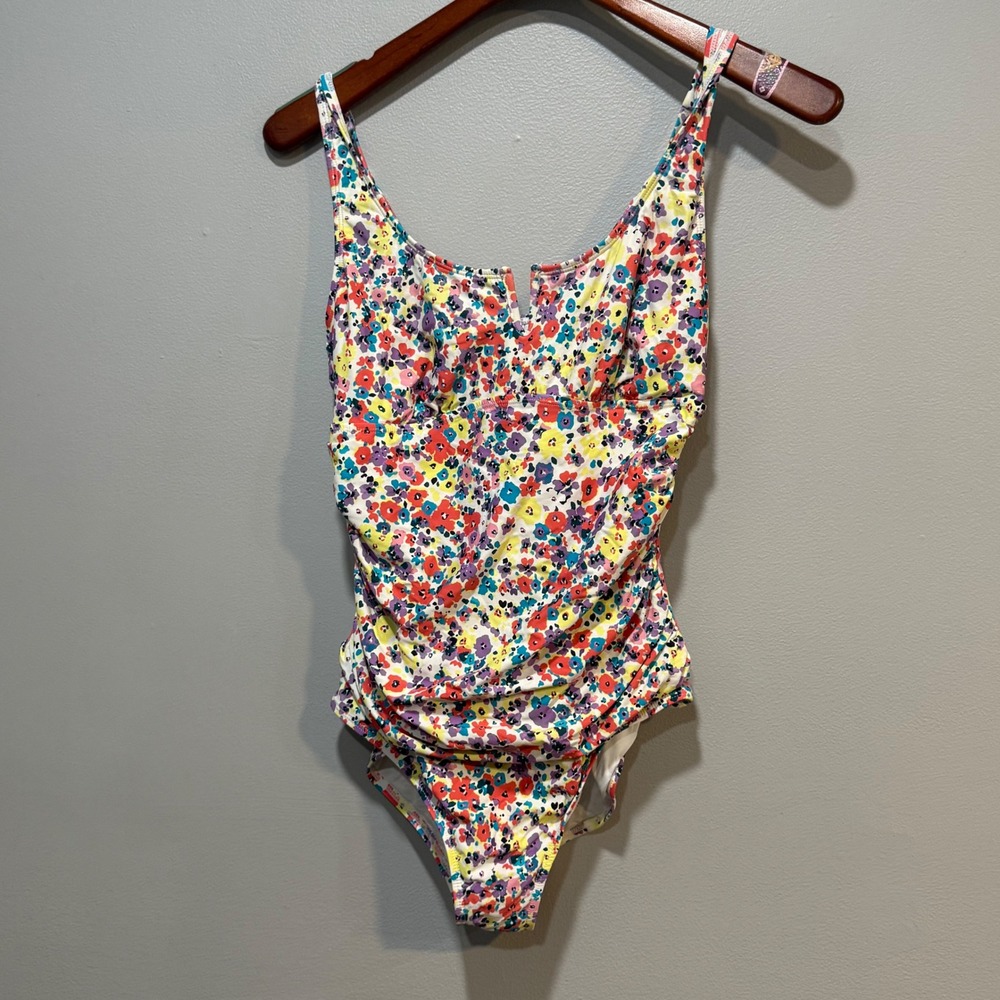 Anne Cole Womens Floral Ruched One Piece Swimsuit Multi Color Large beach resort